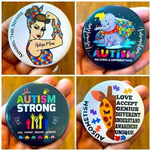 Round Autism Awareness Button Pins 4 Piece Bundle Size 2.25